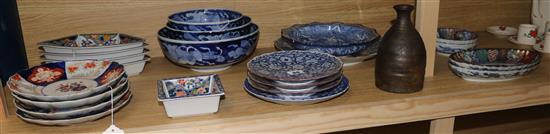 A collection of Imari dishes with scalloped edges, modern Asian blue and white and sundry ceramics